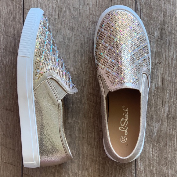 1 left Rhinestone White Platform Slip-On Sneaker 6 - Picture 3 of 8